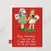 子供へヴィンテージのバレンタイン シーズンポストカード (正面/裏面)