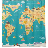 子供へ世界の動物の地図 シャワーカーテン (正面)