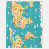 子供へ世界の動物の地図 フリースブランケット (正面)