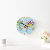 子供へ世界地図-かわいいおよびおもしろい ラウンド壁時計 (ホーム)