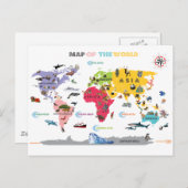 子供へ世界地図-白くおよび明るいです ポストカード (正面/裏面)