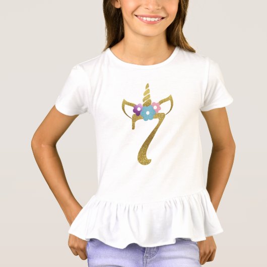 子供へ女の子7歳のユニコーンの誕生日の Tシャツ (正面)