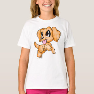 子供へ手描きのゴールデン・リトリーバーの女の子のTシャツ Tシャツ