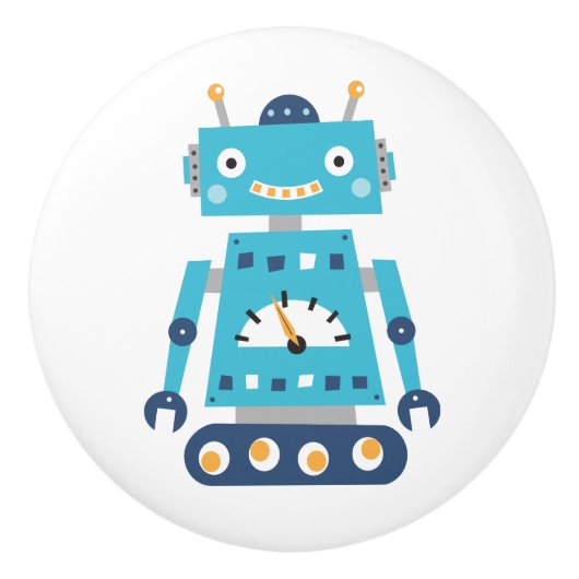 子供へ青いロボットドア・ノブ セラミックノブ (正面)