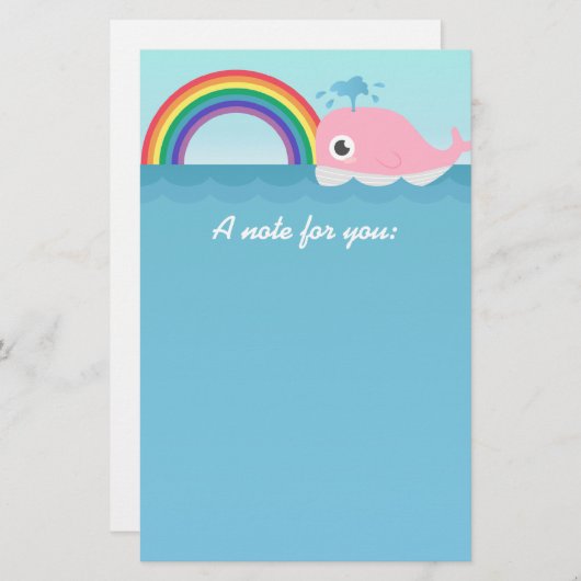 子供へ-虹を持つかわいい明るいピンクのクジラ 便箋 (正面/裏面)