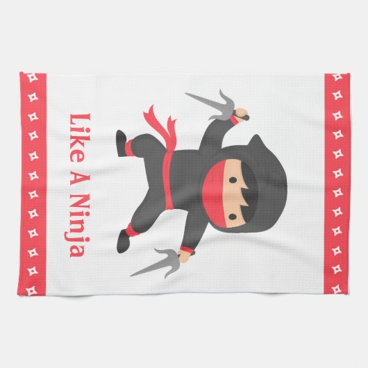 子供へSaiの武器を持つ隠しだての忍者 キッチンタオル (横)