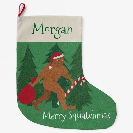 子供へZサンタSquatchのクリスマスはあなたの名前を加えます ラージクリスマスストッキング (正面)
