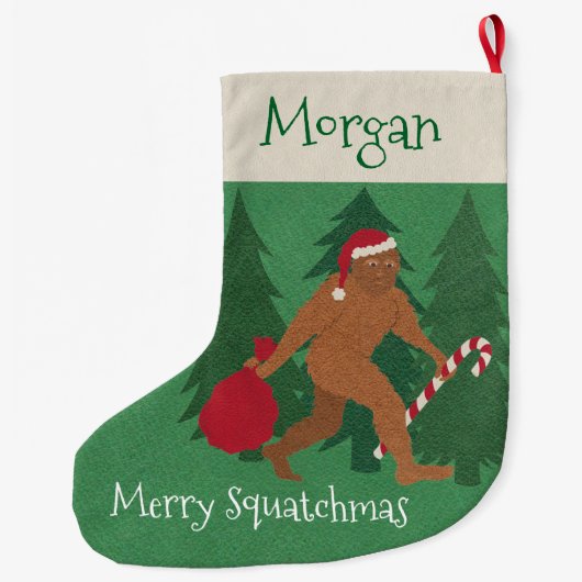 子供へZサンタSquatchのクリスマスはあなたの名前を加えます ラージクリスマスストッキング (裏面)
