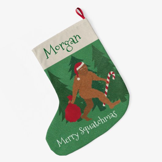 子供へZサンタSquatchのクリスマスはあなたの名前を加えます ラージクリスマスストッキング (裏面 (吊り時))