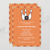 子供または大人のボーリング誕生日パーティー 招待状 (正面/裏面)