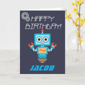 子供または男の子のパーソナライズなロボットバースデー・カード カード (黄色い花)