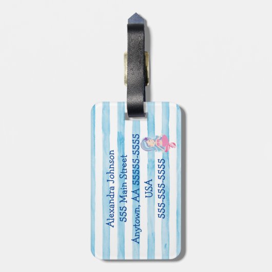 子供や大人の可愛いマーメイドの荷物タグ ラゲッジタグ (裏面縦)