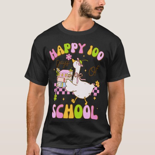 子供や女の子のための面白いガチョウのアヒル100日目の登校 Tシャツ (正面)