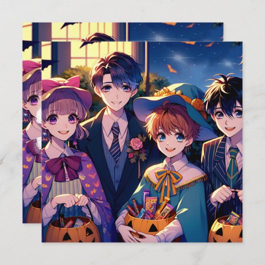 子供をハロウィーンでトリックまたは治療するコスチューム 招待状 (正面/裏面)