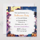 子供をハロウィーンでトリックまたは治療するコスチューム 招待状 (裏面)