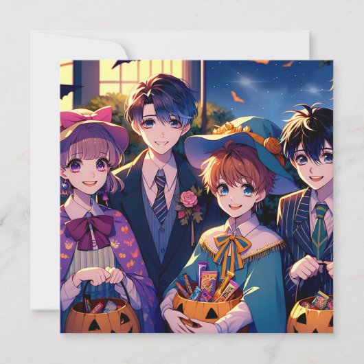 子供をハロウィーンでトリックまたは治療するコスチューム 招待状 (正面)