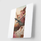 子供を伴う守護天使 スクエア壁時計 (傾斜)