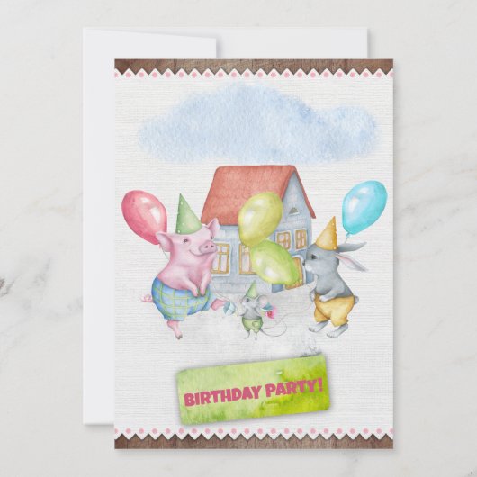 子供を子供にするおもしろいパーティー動物誕生日 招待状 (裏面)