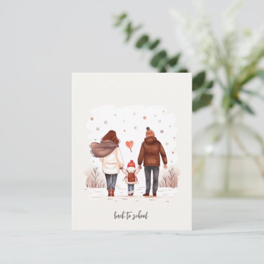 子供を学校に送る ポストカード (スタンド正面)