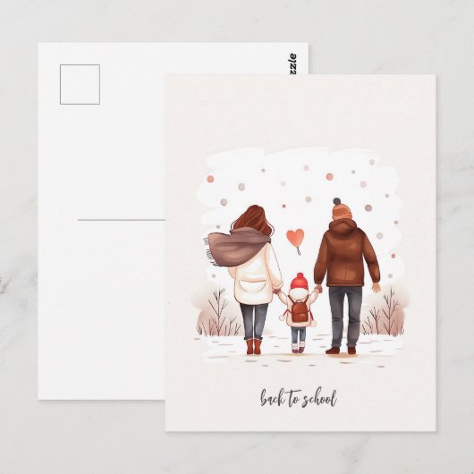 子供を学校に送る ポストカード (正面/裏面)