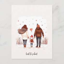 子供を学校に送る ポストカード