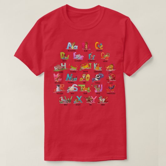子供アルファベット文字AZ動物ABC学習 Tシャツ (デザイン正面)