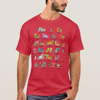 子供アルファベット文字AZ動物ABC学習 Tシャツ
