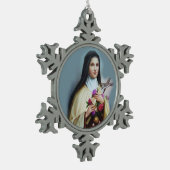 子供イエス・キリストのSt.テレーズ少し花 スノーフレークピューターオーナメント (左)