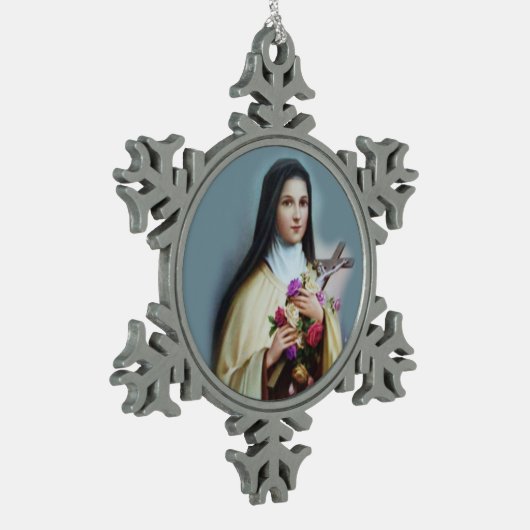 子供イエス・キリストのSt.テレーズ少し花 スノーフレークピューターオーナメント (左)