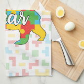 子供カスタム名マママベアオティズム意識ママ キッチンタオル (四つ折り)