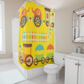 子供カラフルたちが象で列車を回す シャワーカーテン (インサイチュ)