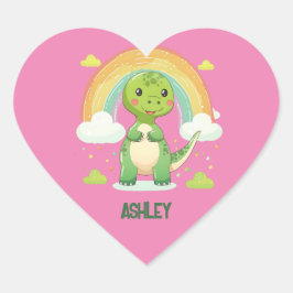 子供カラフルの名前を持つレインボーディノ ハートシール
