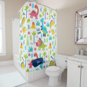 子供カラフルの名前バスルーム付き恐竜のパターン シャワーカーテン (インサイチュ)