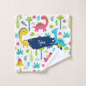 子供カラフルの名前バスルーム付き恐竜のパターン バスタオルセット (ウォッシュタオル)