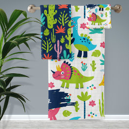 子供カラフルの名前バスルーム付き恐竜のパターン バスタオルセット