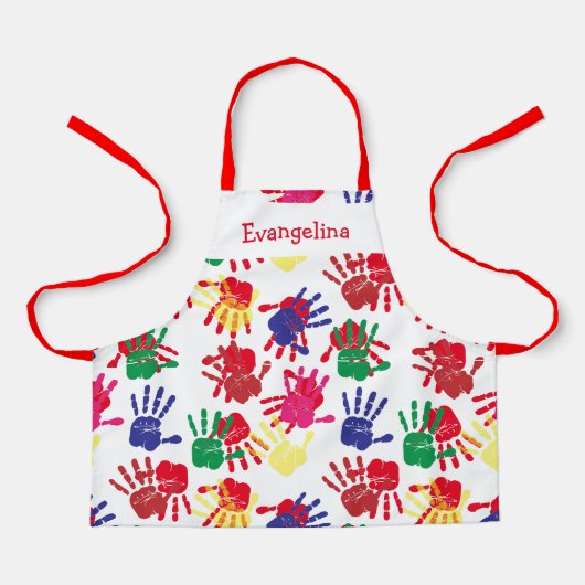 子供カラフルの絵を描指紋 エプロン (正面)
