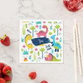 子供カラフル名付き恐竜パターン誕生日 スタンダードカクテルナプキン (インサイチュ)