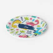 子供カラフル名付き恐竜パターン誕生日 ペーパープレート (アングル)