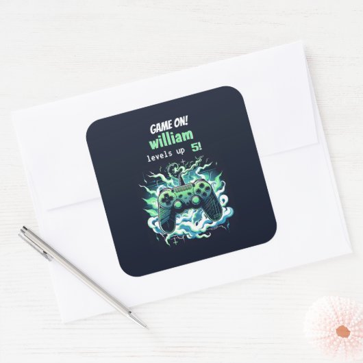 子供クールのゲームのレベルを5歳の誕生日まで スクエアシール (封筒)