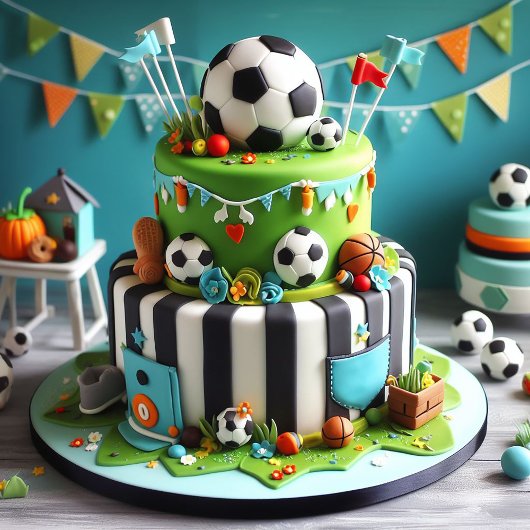 子供サッカー装飾バースデーケーキ 誕生日 カード