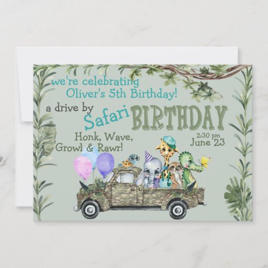 子供サファリハッピーバースデーパレード招待状 招待状 (正面)