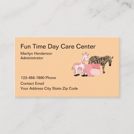 子供デイケア かわいい動物のテーマ デイケア 名刺 (正面)