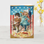 子供パレードの米国旗のヴィンテージ7月第4 カード (黄色い花)