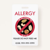 子供パーソナライズなピーナツナットのアレルギーの緊急事態 バッジ (正面)