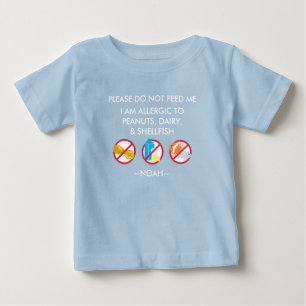 子供パーソナライズなピーナツ、卵及び貝のアレルギー ベビーTシャツ