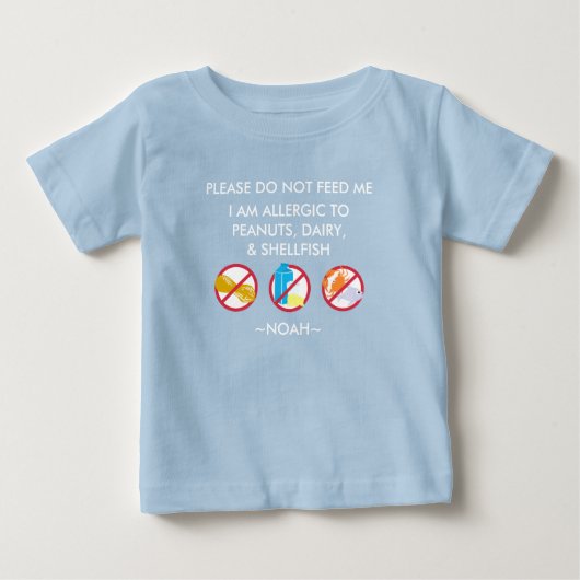 子供パーソナライズなピーナツ、卵及び貝のアレルギー ベビーTシャツ (正面)