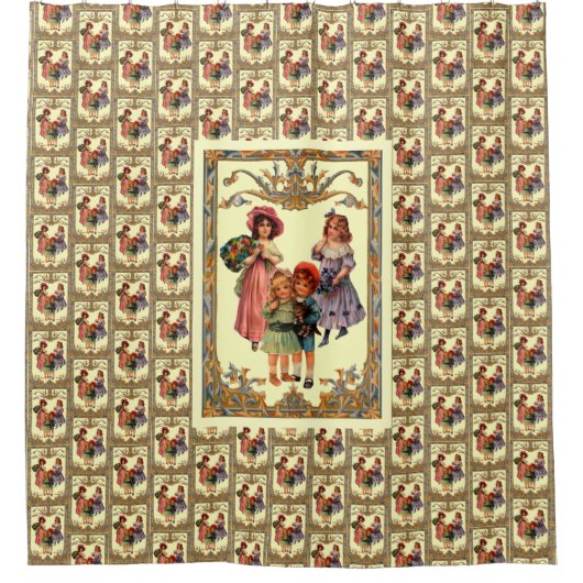 子供ビクトリアンヴィンテージアート シャワーカーテン (正面)