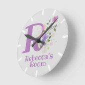 子供ベッドルームクロックと名前&イニシャル ラウンド壁時計 (傾斜)