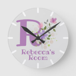 子供ベッドルームクロックと名前&イニシャル ラウンド壁時計