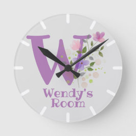 子供ベッドルームクロックと名前&イニシャル ラウンド壁時計